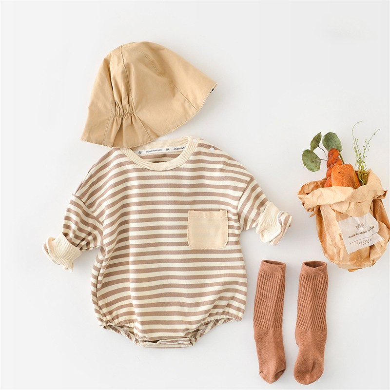 Newborn Casual Underwear 2022 Spring Infant Rompers Outdoor Kids Long Sleeve Stripe Jumpsuits Baby Boys Girls One Piece Clothes