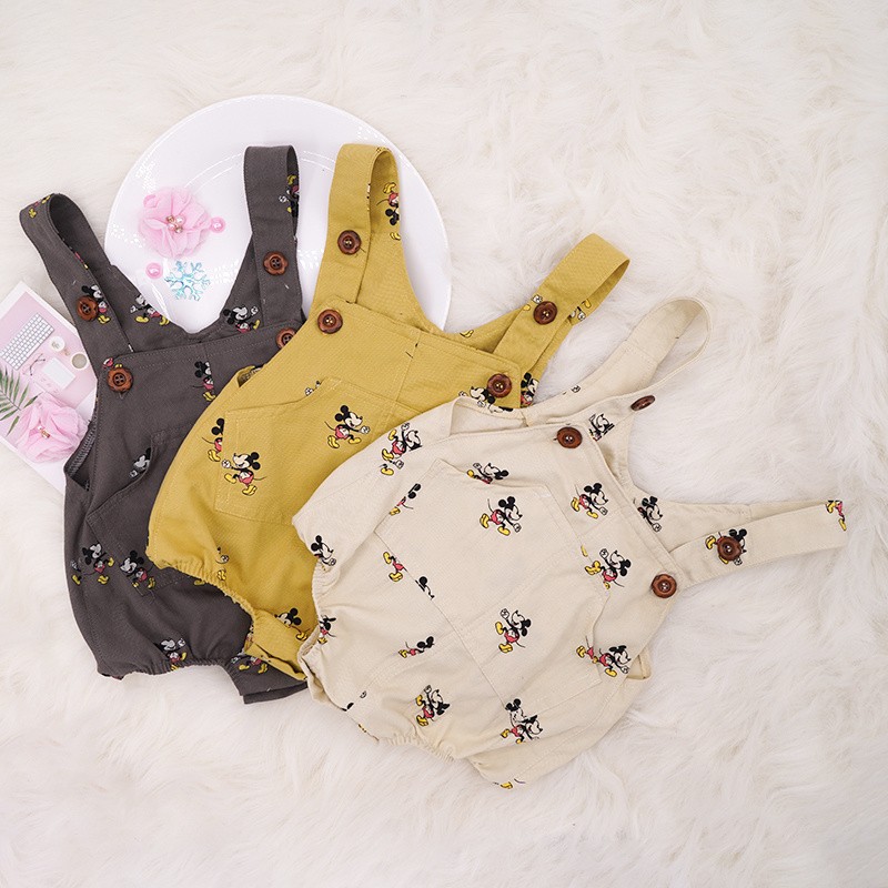 New Disney Newborn Romper Jumpsuit Mickey Mouse Sleeveless Boys Girls Infant Solid Button Casual Suspender Triangle Romper