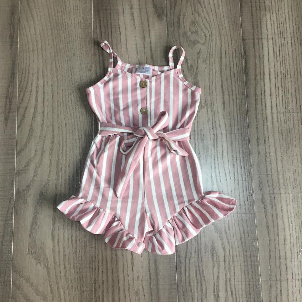 Baby Girls Summer Clothes Girls Stripe Romper Girls Pink Romper With Belt