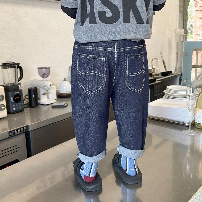 2022 Spring Children's Textured Navy Blue Denim Trousers Little Boy Wear 2-22