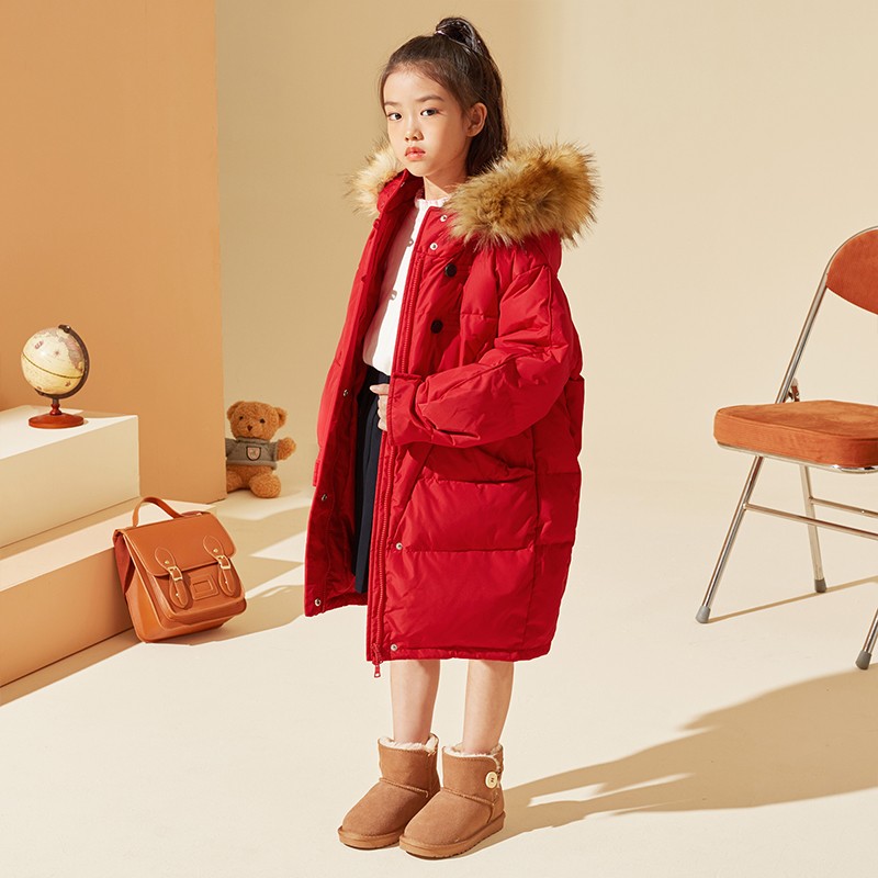 ton lion kids winter fashion casual windproof and warm girls mid-length down jacket 5-12 years old girls winter coat