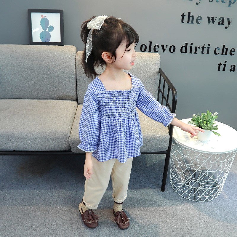 Baby Girls Clothes Sets Kids 2022 Fashion Infant Spring Autumn 2pcs Outfits Plaidsquare Neck Tops+Solid Pants Baby Suits