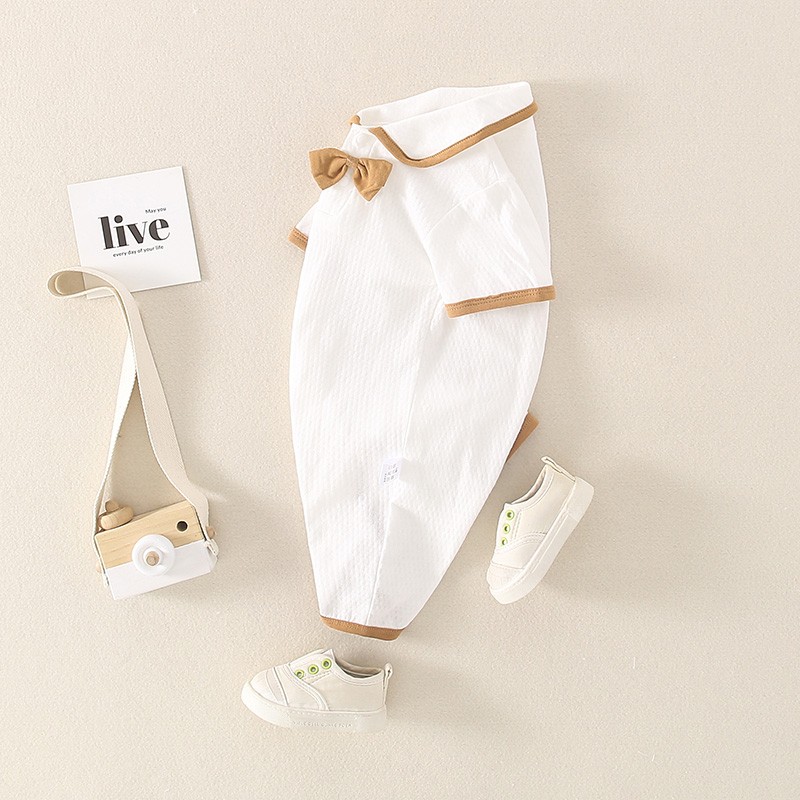 0-18M Newborn Baby Boys Bodysuits Jumpsuit Short Sleeve Turn Down Collar Bow Romper for Baby Infant Toddlers Summer Clothes