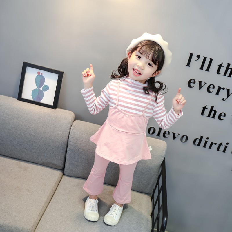 Toddler Girl Clothes Set Kids 2022 Fashion Infant Spring Autumn 2pcs Outfit Striped Fake Two Tops+Wide Leg Pants Baby Tracksuits