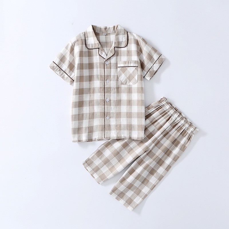 Baby Girls Fashion Plaid Pajamas 2 3 4 5 6 7 8 9 10 11 Years Baby Boy Soft Cotton Sleepwear Set Summer Summer