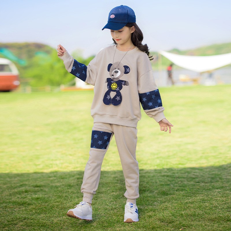 WKPK New Spring Autumn Girl Casual Clothes Sets 4-18 Years Students Outdoor Tracksuit Fashion Comfortable Family Kids Clothes