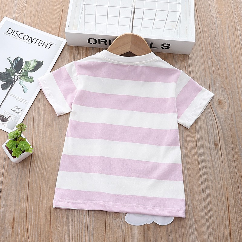 Summer Daisy Donald Duck Short Sleeve T-shirt Fashion Striped T-Shirt For Little Girls Cute T-shirt Toddler Kids Boys Clothes