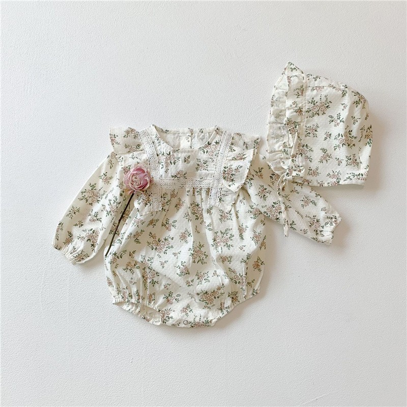 Floral Newborn Infant Baby Girls Romper Hat Cotton Long Sleeve Baby Rompers Newborn onabiece Fashion Baby Clothes for 0-2Y