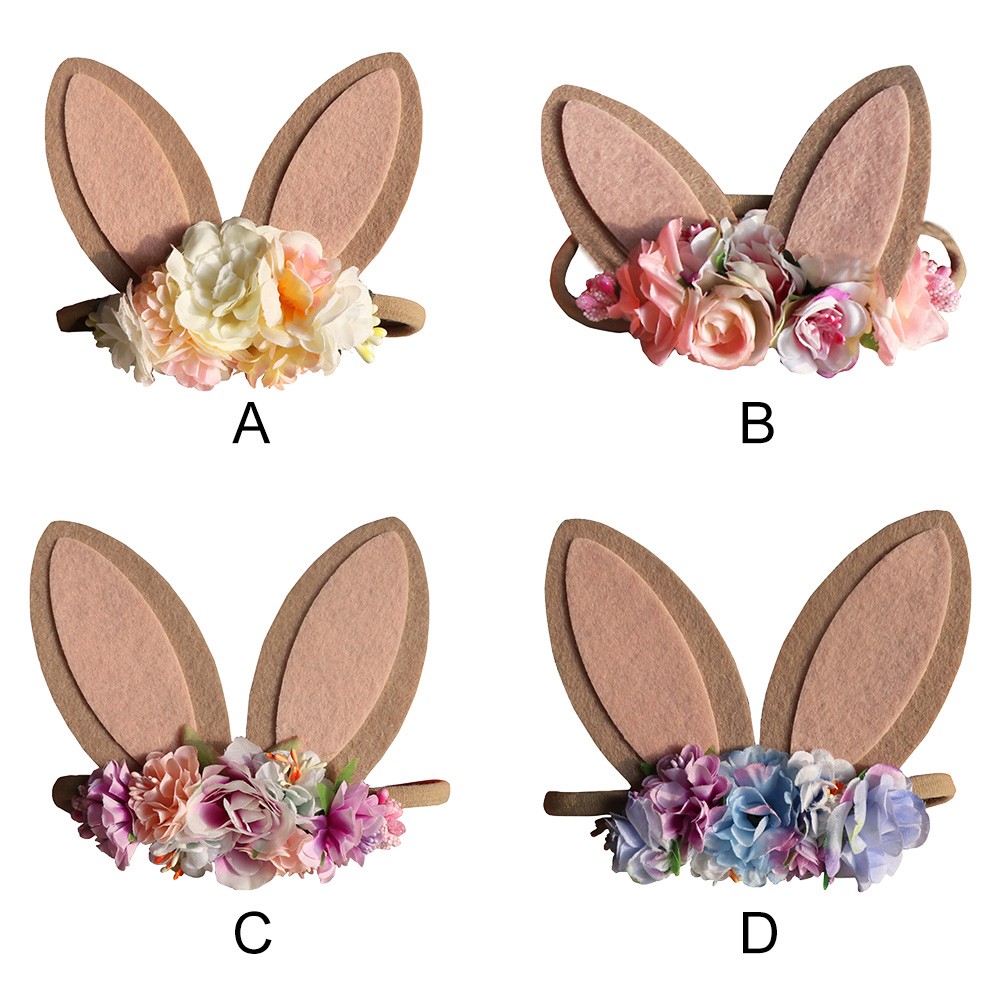 Baby Wide Bunny Ear Floral Headbands Photography Prop Lacehair Bows Bands For Babies Infant Hairbands Hair Accessories