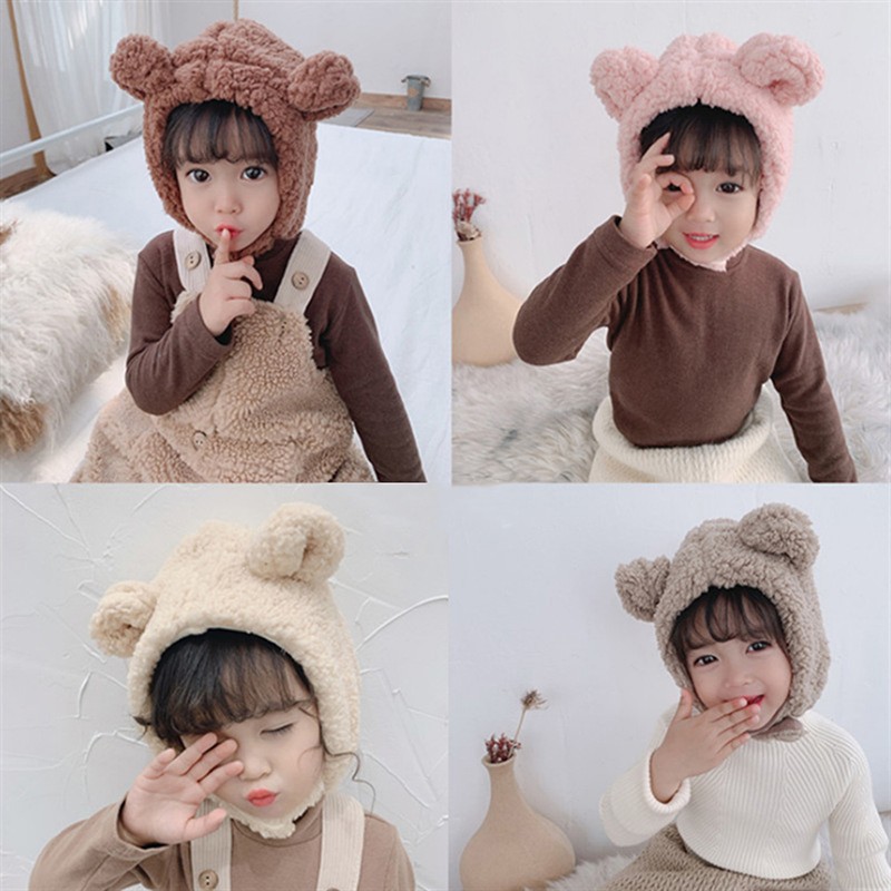 Winter Kids Bunny Hat Cute Plush Warm Baby Hat For Boy Girl Imitation Lamb Wool Baby Bonnet Infant Cap Kids Hat 1-3 Years