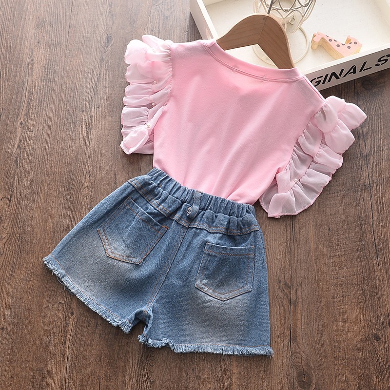 Menoea Kids Clothes Suits 2022 New Summer Fashion Children Lettern Printed T-shirt + Denim Shorts Sets Baby Girls Casual Clothes