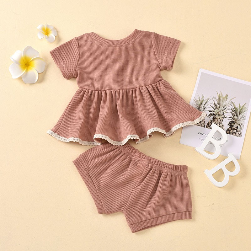 MILANCEL 2022 summer baby set baby girl solid color o-neck short-sleeved shorts suit infant clothing