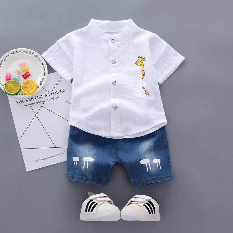 Summer Infant Boys Clothes Set Toddler Girls Cartoon giraffe print T-shirt+Shorts Kids Casual Outfits Baby Cotton Clothing