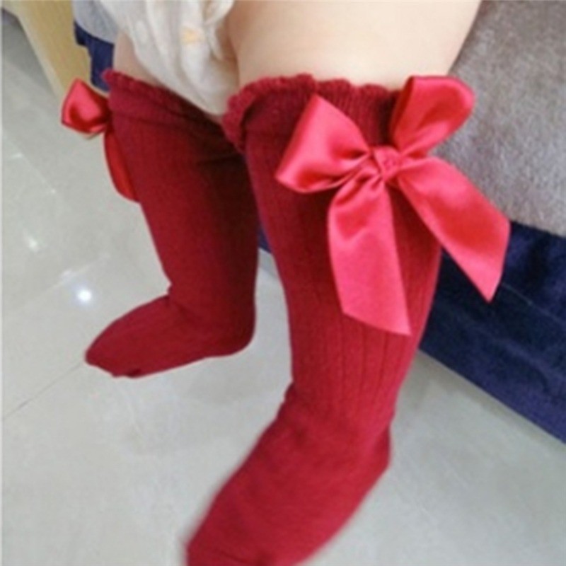 Kids Children Girls Socks With Bows Cotton Baby Girls Socks Soft Toddlers Long Socks For Kids Princess Knee High Socks