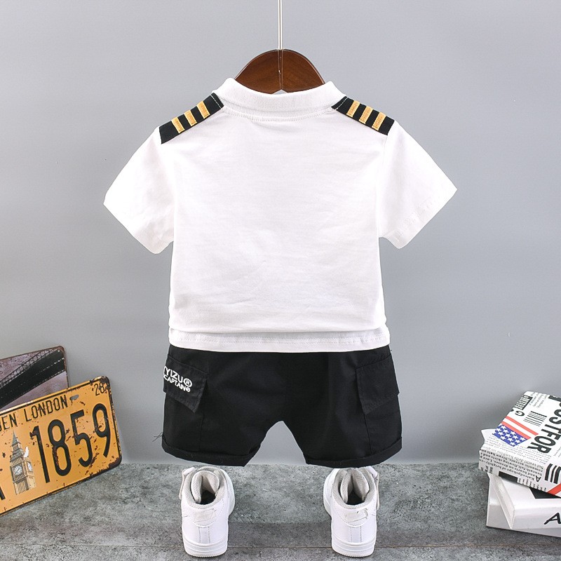 New Summer Baby Boys Handsome Captain Clothing Sets Baby Girls Print Cotton T-shirt + Shorts 2pcs Sets Kids Infant Clothes