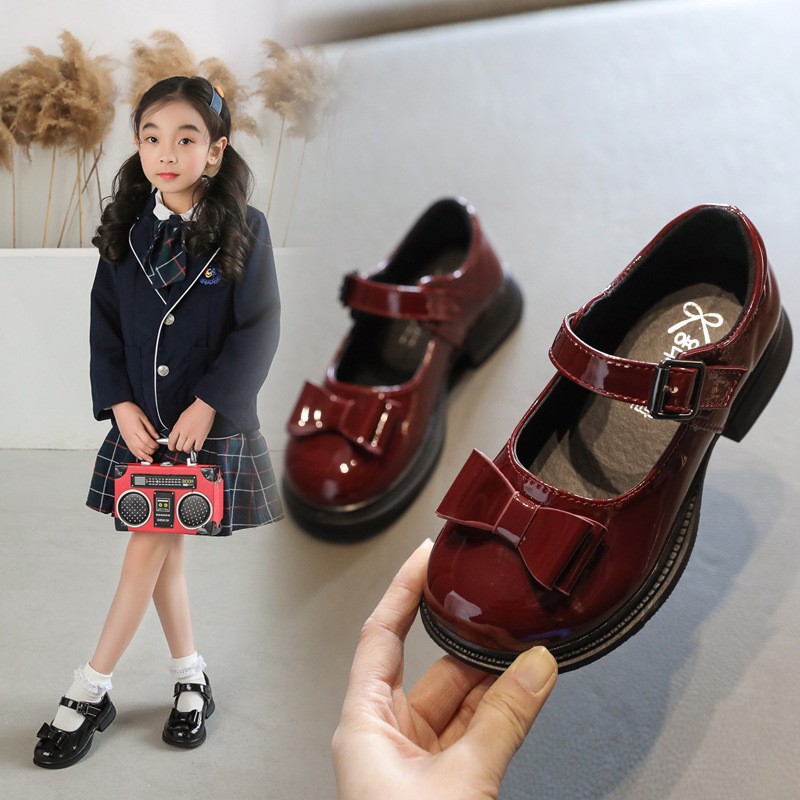 Bow-knot Girls School Leather Shoes Spring Autumn Kids Baby Girls Shoes Bow Children Performance Shoes Soft-soled Single Shoes