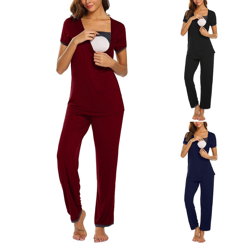 Short Sleeve Women Maternity Clothes Women Maternity Nursing T-shirt Tops+striped Pants Pajamas Set Suit breastfeeding clothes