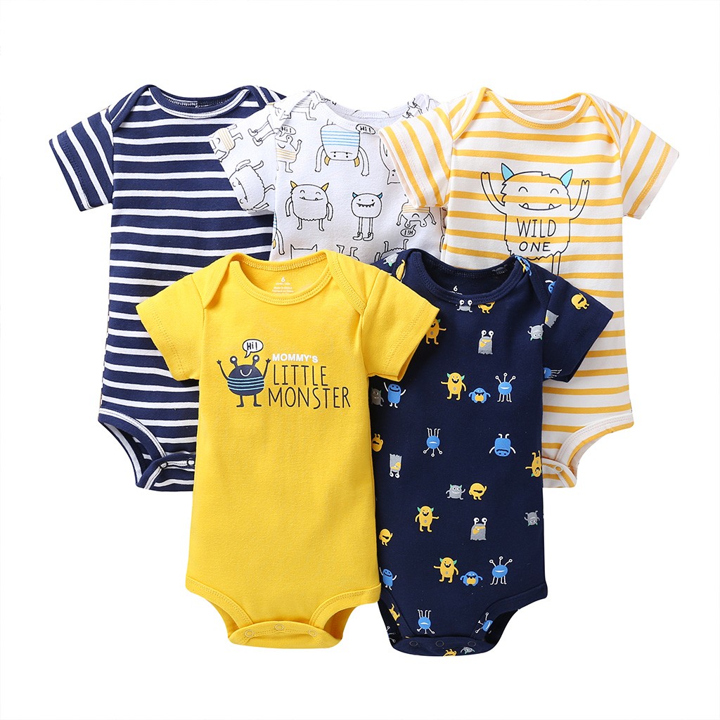 Cartoon Monster Baby Newborn Clothes Newborn Baby Clothes Short Sleeve Cotton Onesex Unisex Bodysuit 2021 5pcs/set