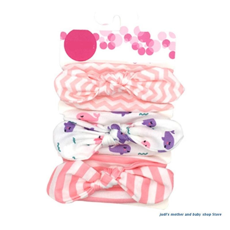 67JC 3pcs Lovely Baby Girls Cotton Hair Bows Headbands Elastic Cute Hair Band Hair Accessories For Toddlers Infant