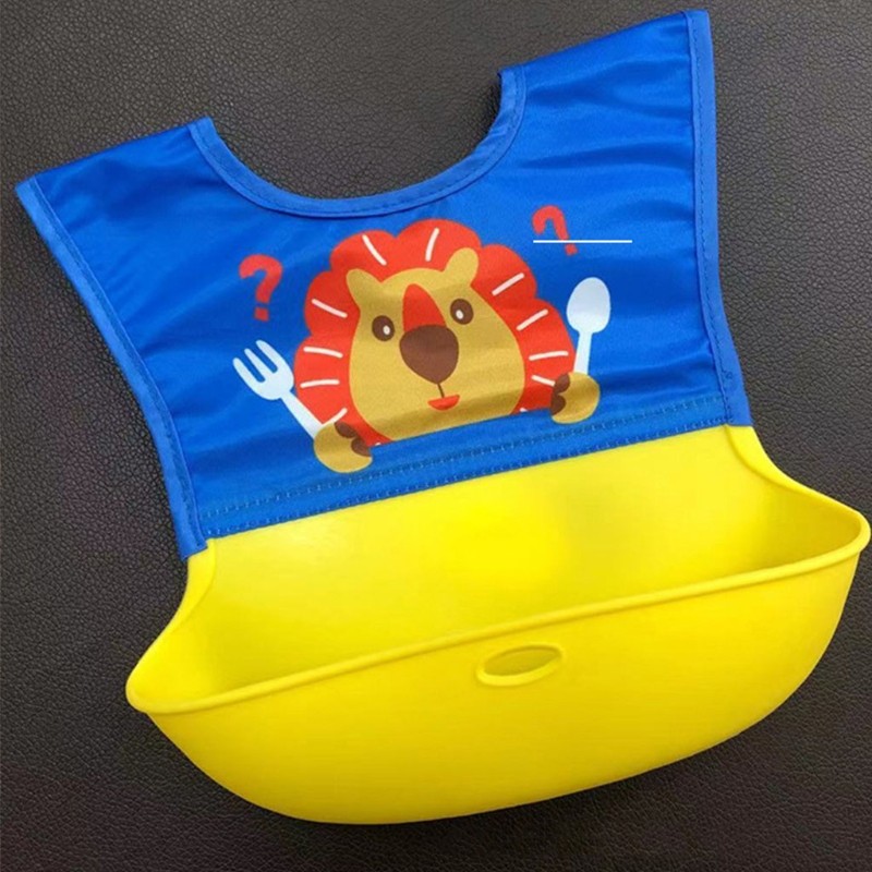 67JC Baby Cartoon Waterproof Bib Silicone Newborn Feeding Food Catcher Apron Pocket