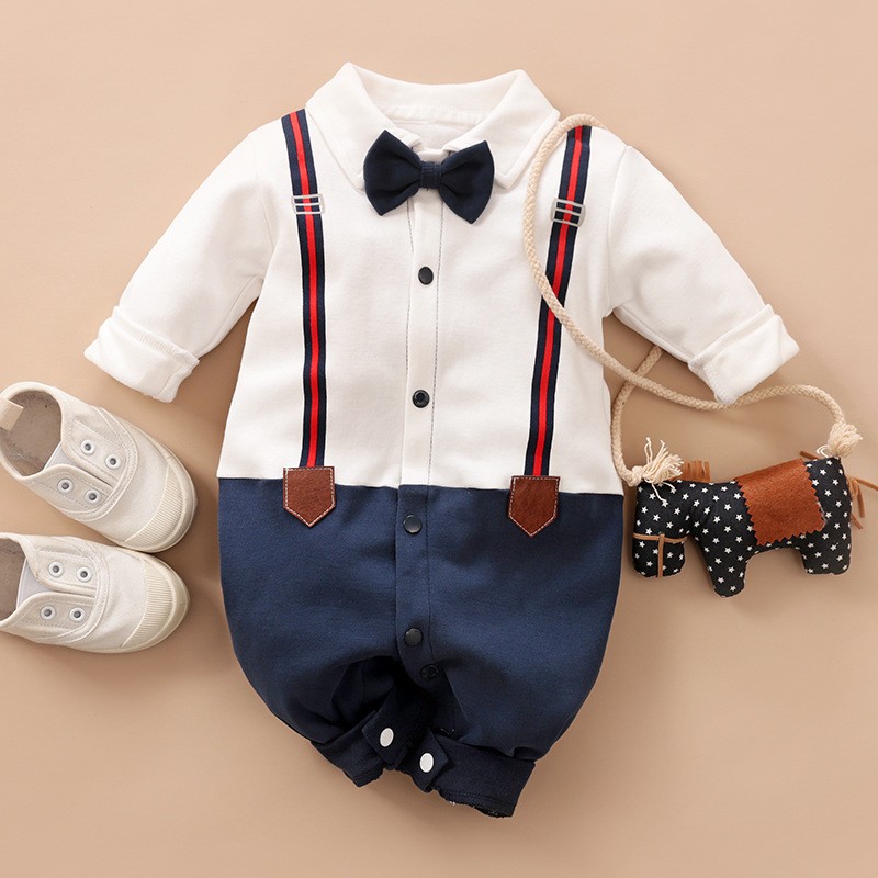 Baby Boy Clothes Baby Jumpsuit Autumn Backpack Long Sleeve Baby Ha Yi Korean Version Gentleman Newborn Crawling Suit Baby Clothes