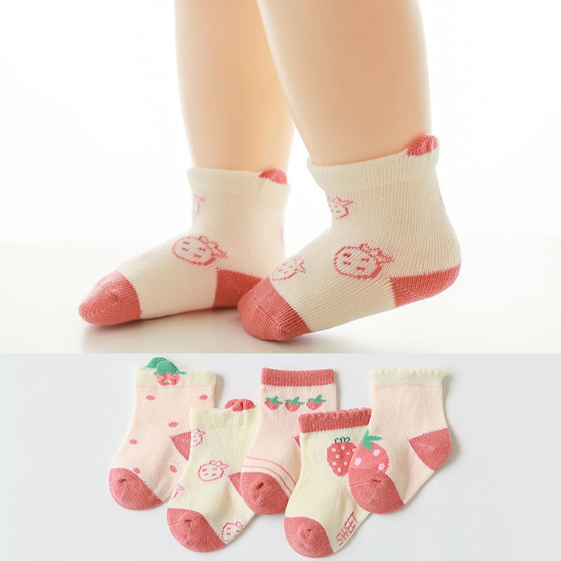 5 Pairs Infant Socks Spring Autumn New Cute Cartoon Cotton Socks Breathable Loose Lace Kids Socks Toddler Girl Autumn Clothes 2022