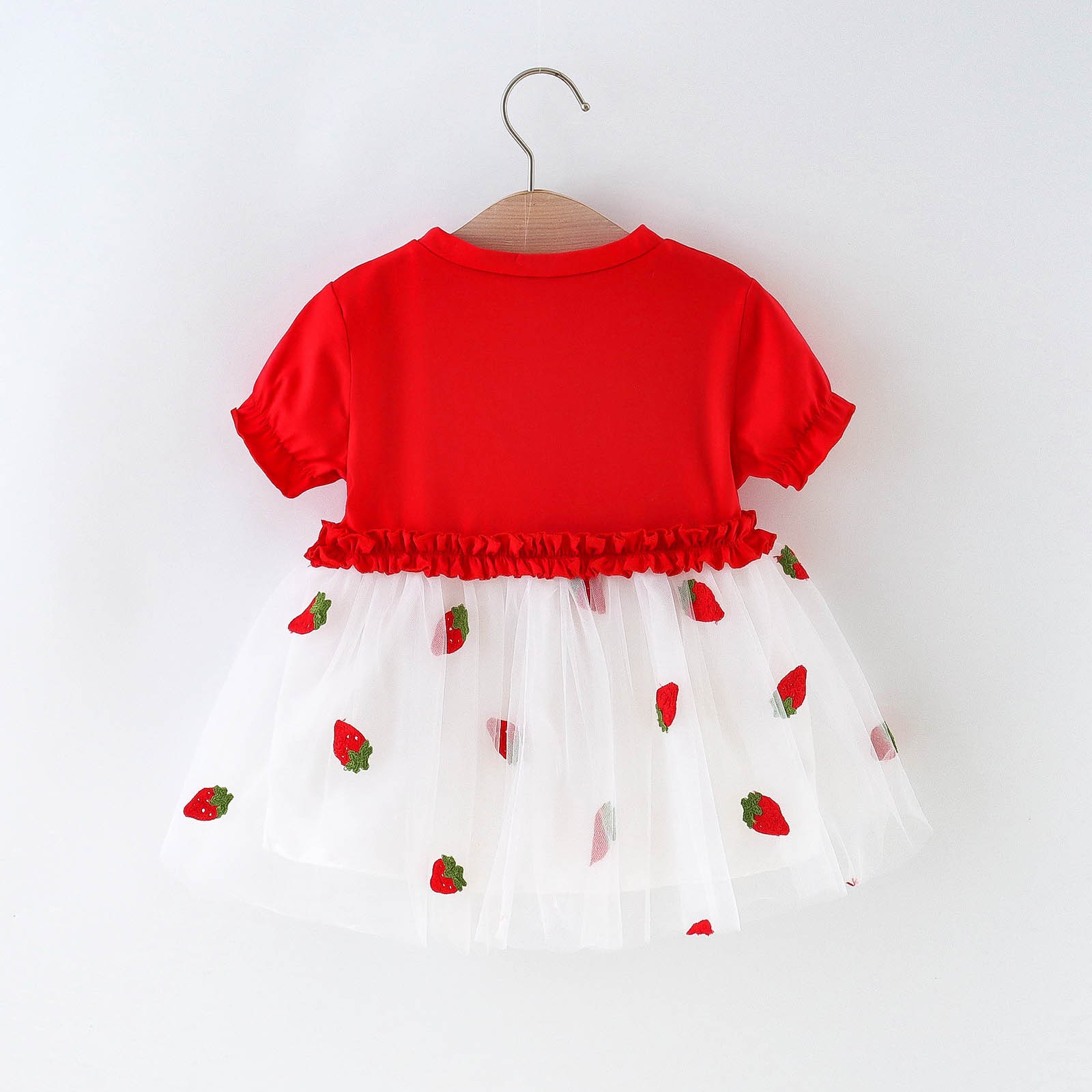 Cute Summer Short Sleeve Strawberry Print Dress Baby Kids Holiday Party Dresses Tulle Princess Dress For Girls