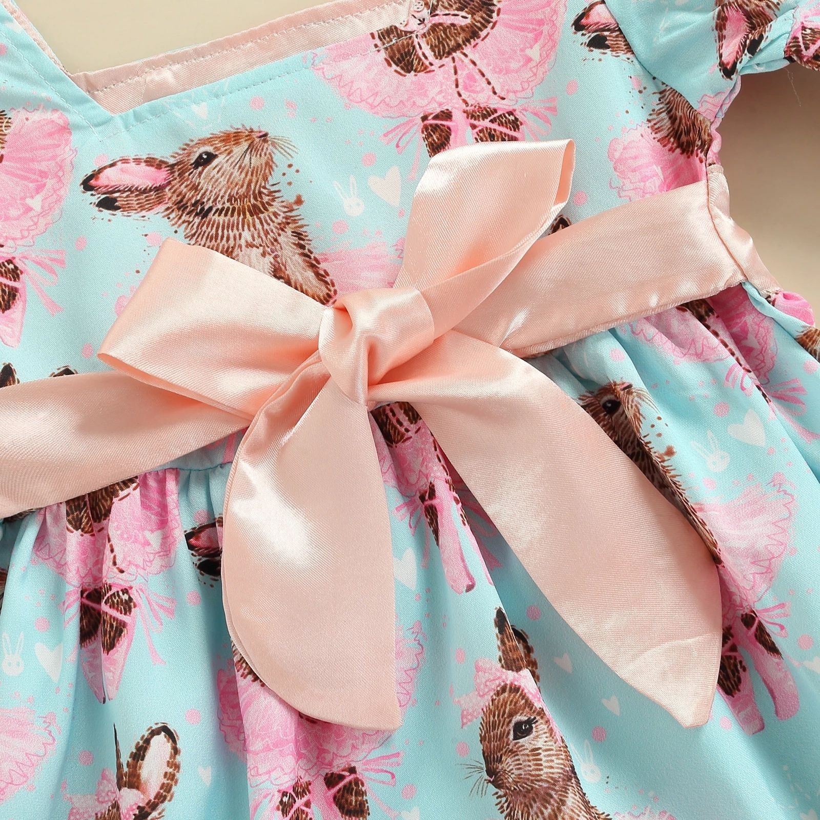 Baby Dress Toddler Girls Cute Dress Easter Bunny Print Dresses Puff Sleeve Princess Dress Infantil Bowknot