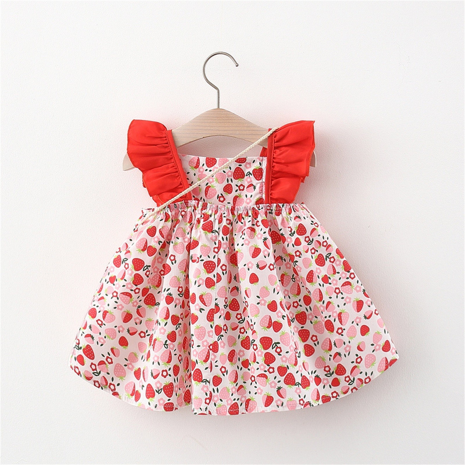 Summer Sleeveless Bowknot Dress Ruffles Floral Print Dress Bag Set Vacation Party Dress Toddler Infant Baby Girls Princess Dress