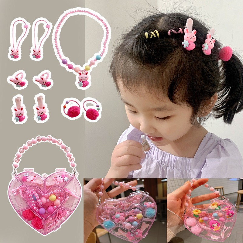 Girls Glitter Cute Hair Clip Set Baby Elastic Hair Bands Ponytail Holder Scrunchies Baby Fashion Sweet Hair Accessories