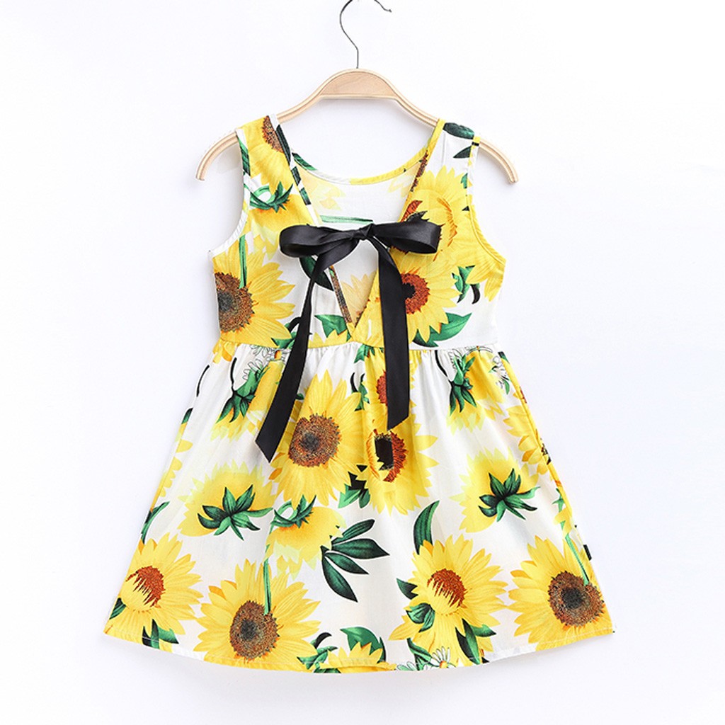 Children Kids Girl Elegant Dress Sleeveless Cute Sundress Print Back Bowknot Skirt Toddler Baby Summer Princess Dresses Clothes