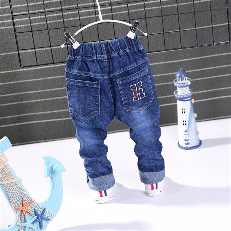 Baby Boys Girls Jeans Pants Kids Trousers 2-8Yrs Boys Girls Jeans Boys Casual Pants Letter Jeans Kids