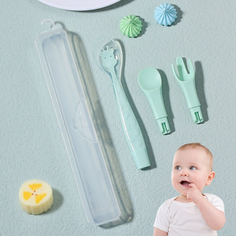 3 in 1 Baby Silicone Spoon and Fork Double-headed Fruit Squeezer Newborn Scraping Spoon Children Food Baby Feeding Tools Baby Spoon