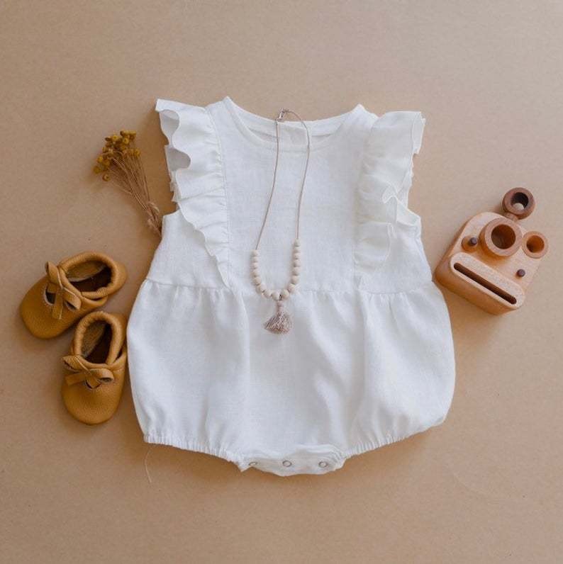 Summer Newborn Infant Baby Girls Romper Cotton Linen Ruffles Sleeveless Infant Playsuit Jumpsuit Overalls onabiece Baby Clothes