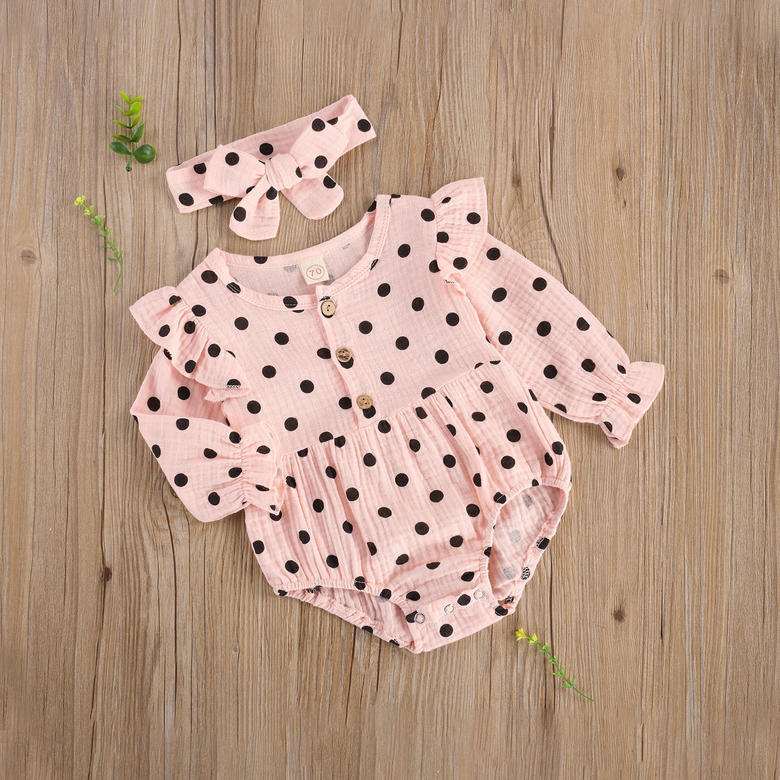 Ma & Baby- Baby Dotted Jumpsuit 0-24 Months Newborn Rompers Long Sleeve Cute Baby Clothes