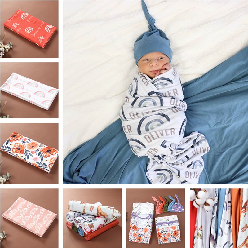 2pcs/set Baby Sleeping Bag Cotton Swaddle Wrap Hat Set Blanket Print Newborn Receiving Blanket Bolsa Infantil