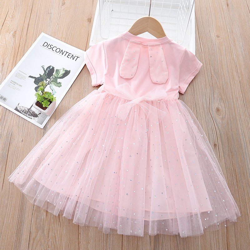 Fashion Summer Kids Clothes Cartoon Short Sleeve Princess Mesh Dress Baby Girls Birthday Costume Korean Pretty Vestidos