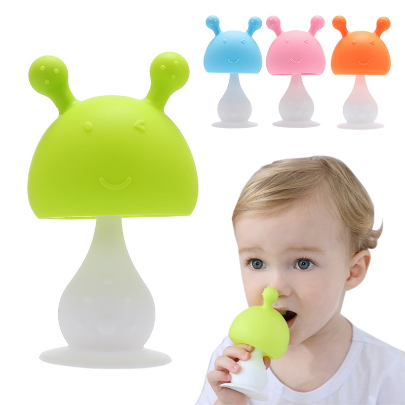 Safe Baby Teether Chew Infant Mushroom Teething Toy Baby Sore Gums Newborn Soother Rattle Toys BPA Free Silicone Pacifier