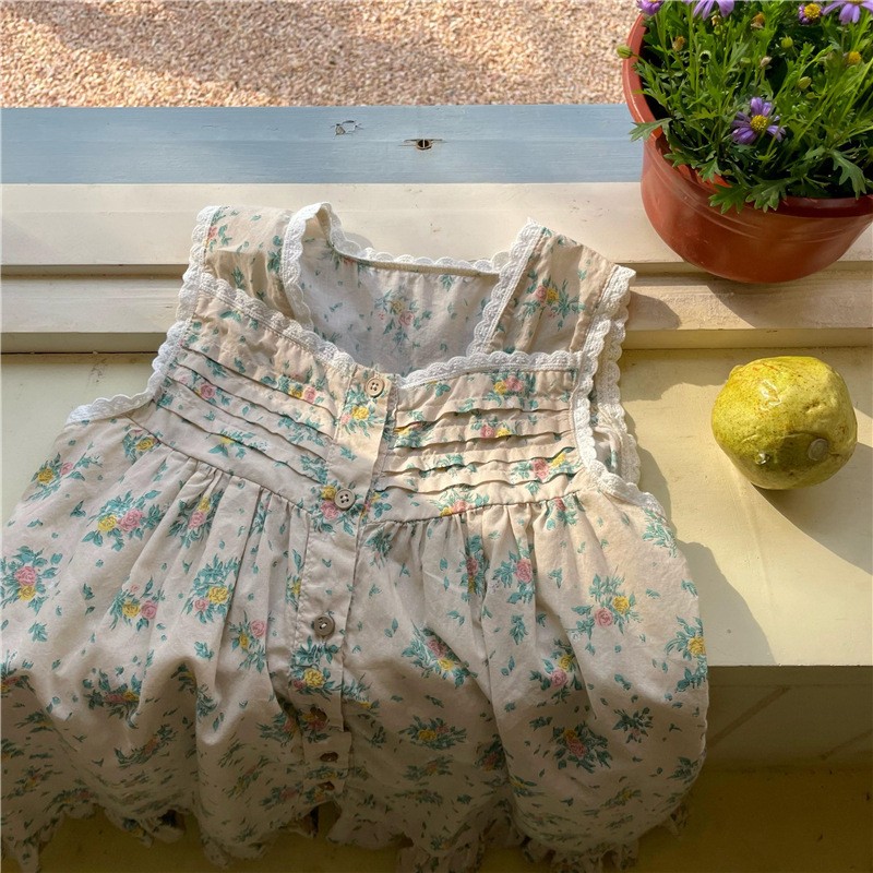 Deer Junmei Toddler Kids Sleep Dress Summer 2022 Lace Floral Sleeveless Korean Style Sleepwear Kids Nightgowns