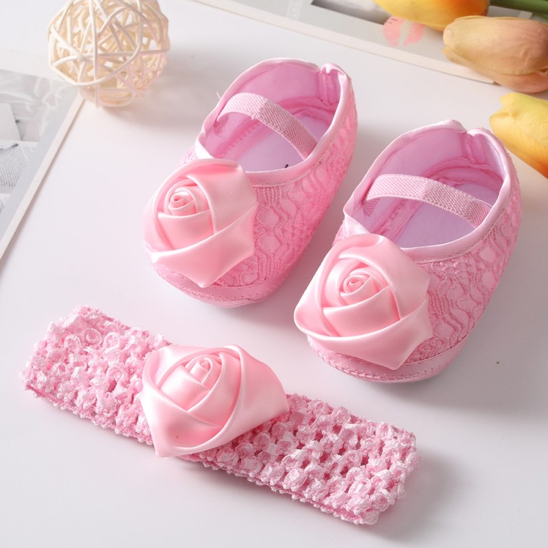 Etosale Cute Baby Walking Shoes 0-18M Newborn Baby Girls Shoes + Headband Set Infant Soft Sole Bowknot Princess First Walkers