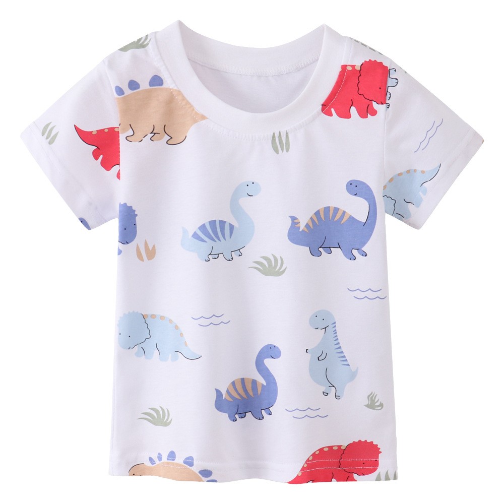 Jumping Meter Kids T-Shirt Cartoon Dinosaur Knitted Cotton Casual Breathable Short Sleeve Sports Tops Bottoming Shirt