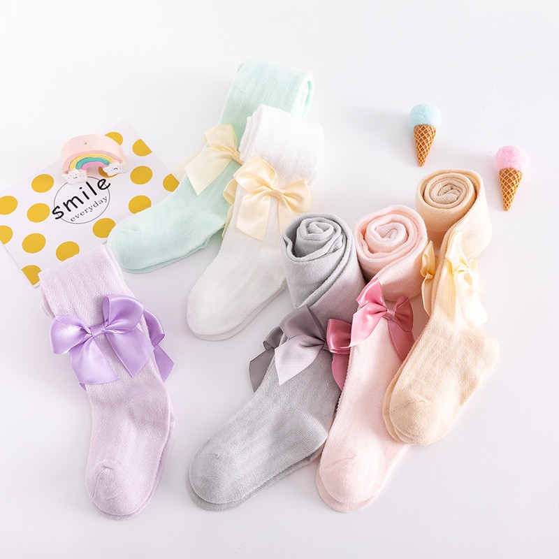 Fancy summer color hollow mesh breathable big bow-knot little girl elegant soft tights pantyhose