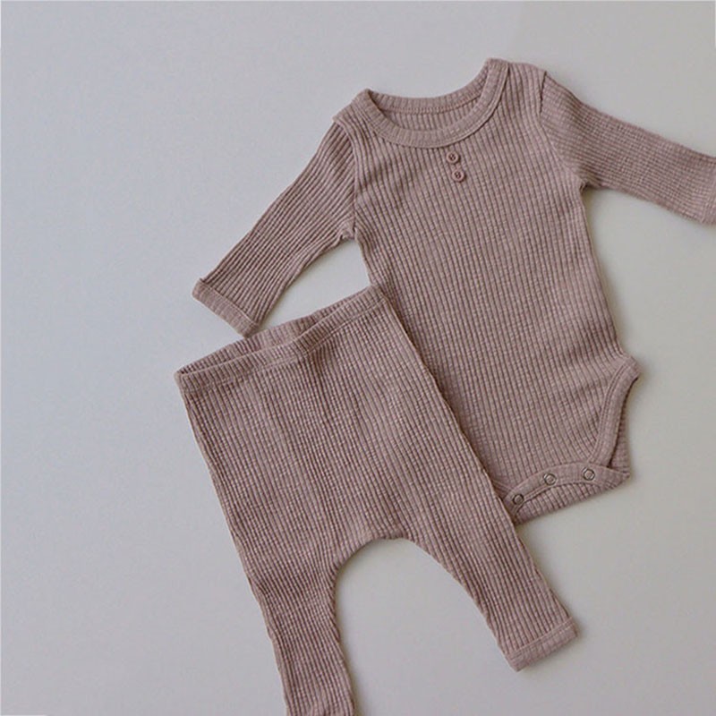 Newborn Baby Clothing Sets Ribbed Cotton Bib Leggings Pants Suit For Autumn Girls Outfits Boys Long Sleeve Baby Clothes