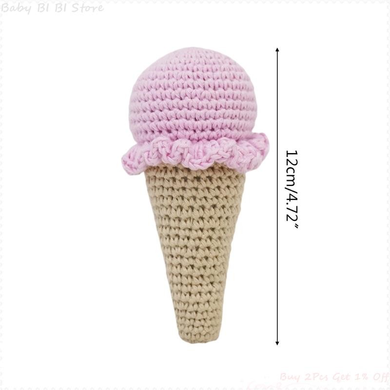 1pc DIY Crochet Ice Cream Rattle Toy Baby Teether Infant Teething Nursing Knitting Rattle Educational Montessori Toy