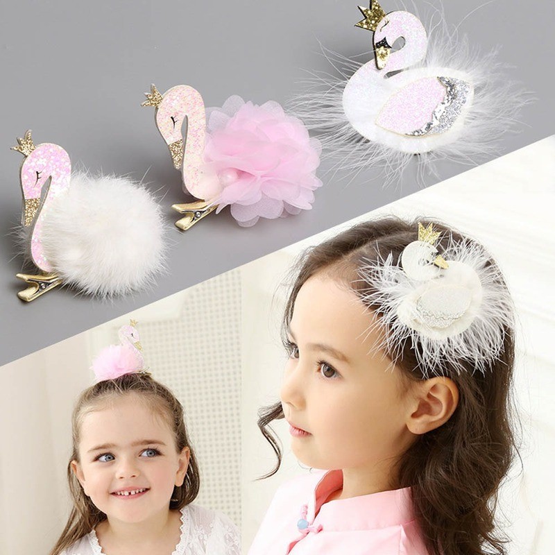 Princess Plush Swan Hair Clip Hairgrips For Girls Kids Hair Clips Hairpins Barrette Children Headwear Kawaii Hair Accessories