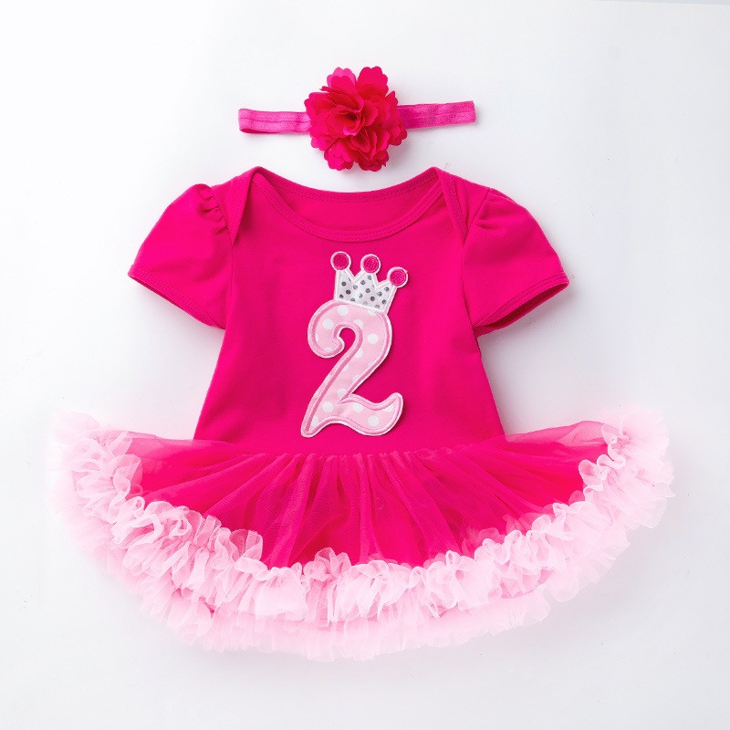 2022 Newborn Baby Girl Rose Rompers Infant Baby First Birthday Party Clothes Summer Girl Dress Princess and Wedding FY03171