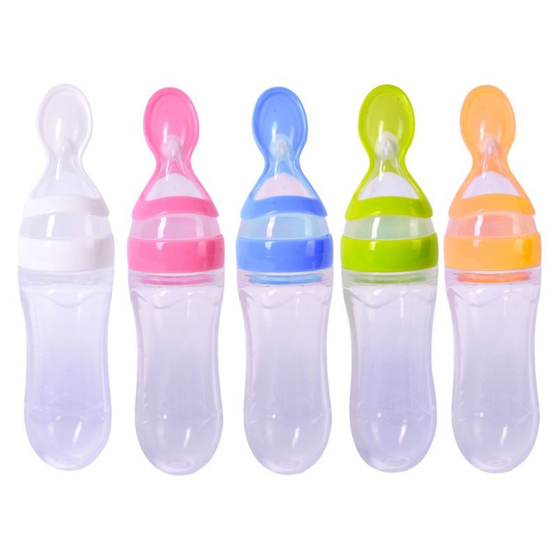 Newborn Baby Silicone Feeding Bottle Training Rice Spoon Baby Cereal Food Supplement Safe Tableware