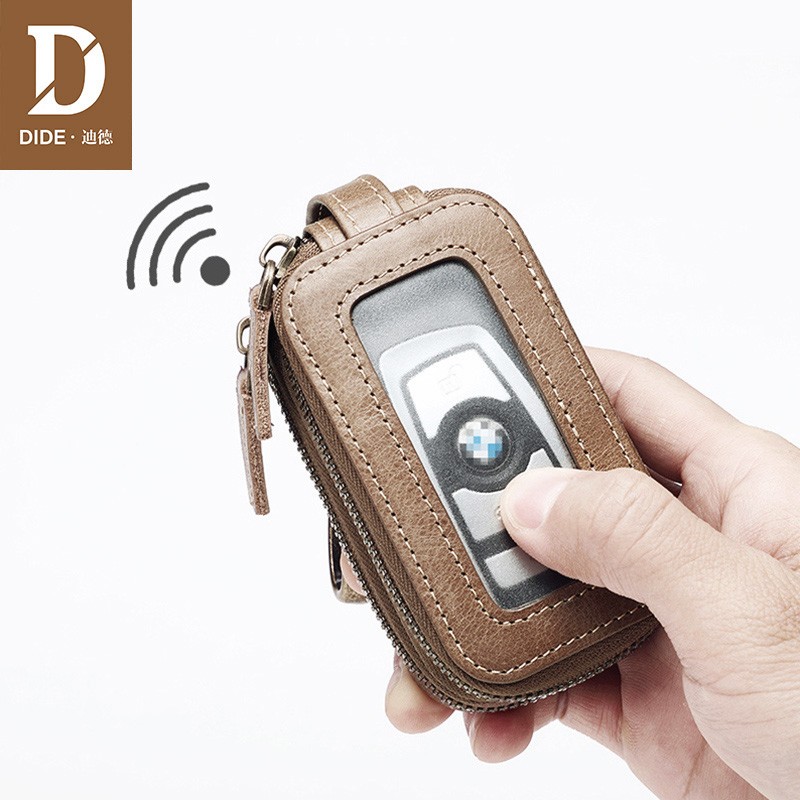 DIDE Vintage Car Genuine Leather Mini Key Bag Coin Purse Wallets Men Women Keys Organizer Keychain Double Zipper Key Cover