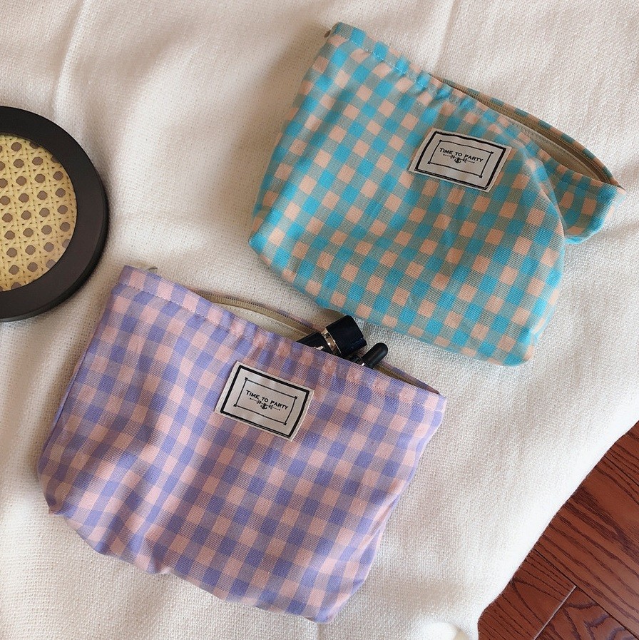 Korean Cosmetic Bag Plaid Beauty Pouch Necesserie Makeup Clutch Cosmetic Organizer Women Large Travel Cosmetic Bag Beauty