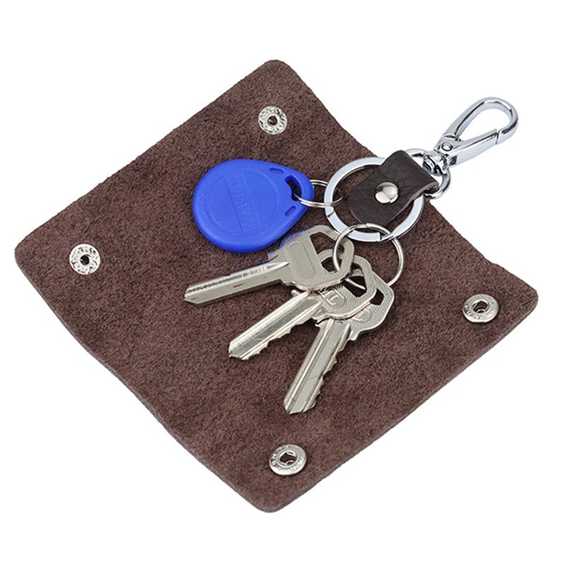 Portable High Quality Leather Key Case Double Snap Button Handmade Durable Simple Practical Color